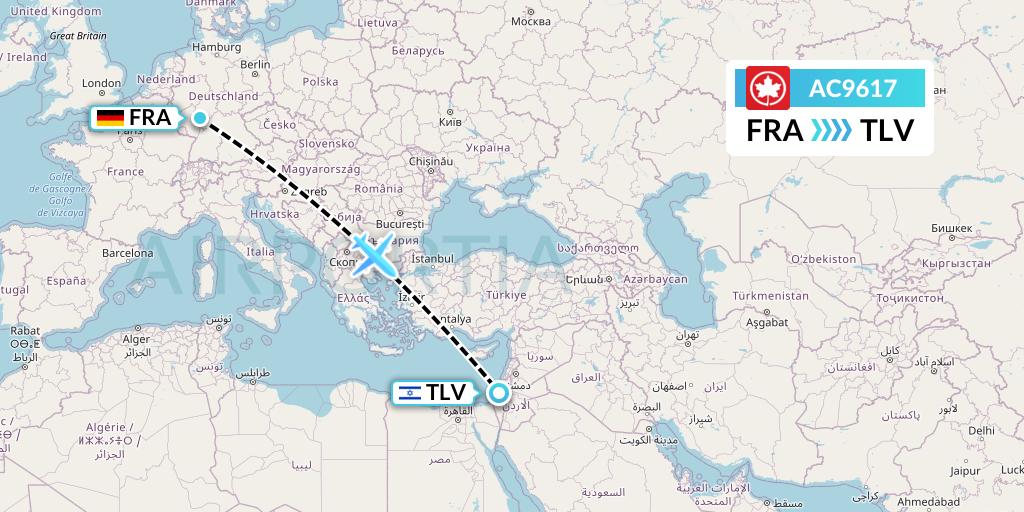 AC9617 Air Canada Flight Map: Frankfurt to Tel Aviv