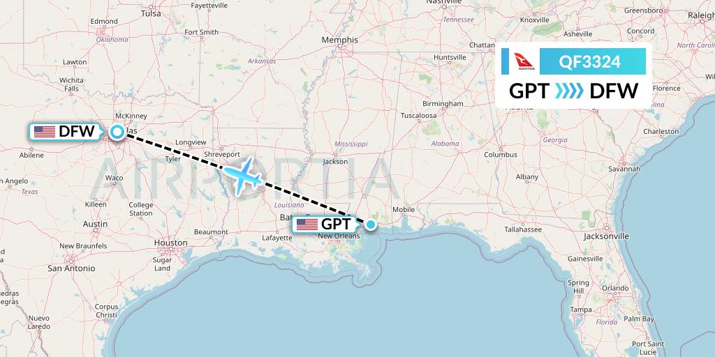 QF3324 Qantas Flight Map: Gulfport to Dallas