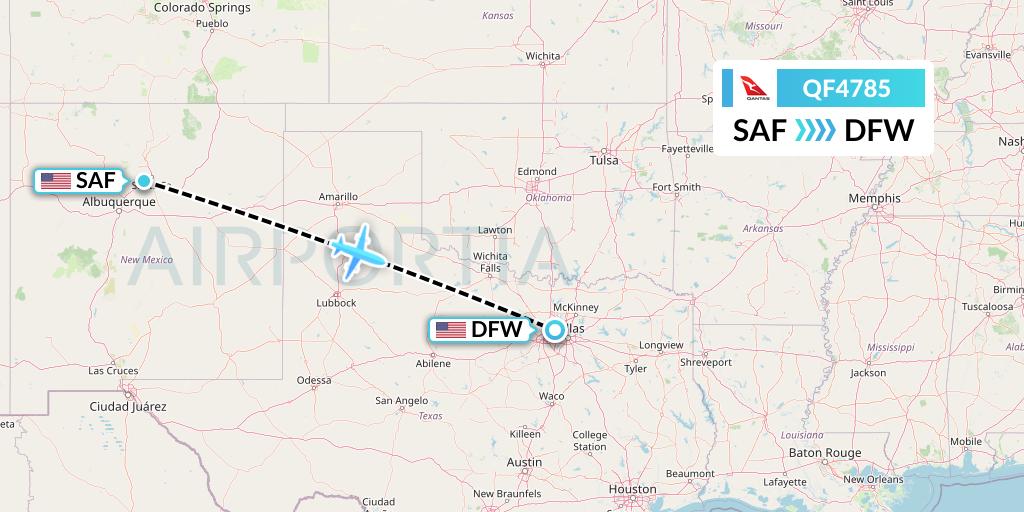QF4785 Qantas Flight Map: Santa Fe to Dallas