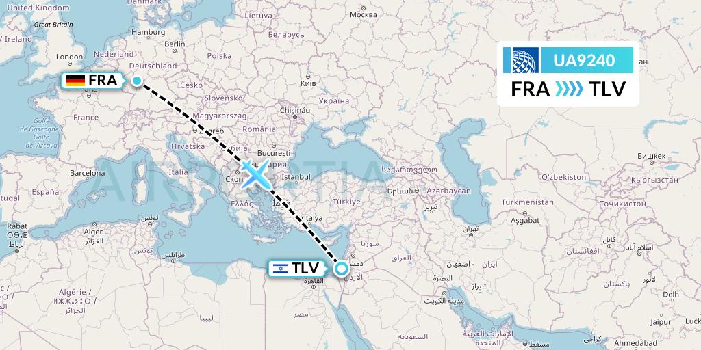 UA9240 United Airlines Flight Map: Frankfurt to Tel Aviv