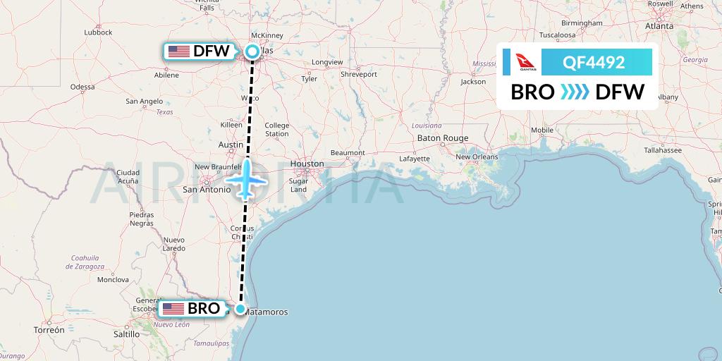 QF4492 Qantas Flight Map: Brownsville to Dallas