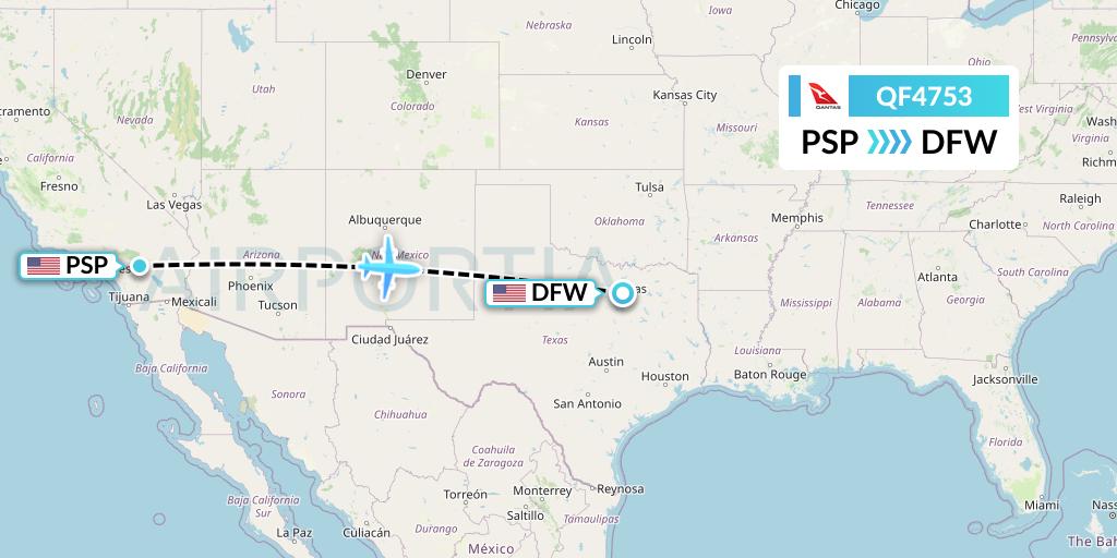QF4753 Qantas Flight Map: Palm Springs to Dallas
