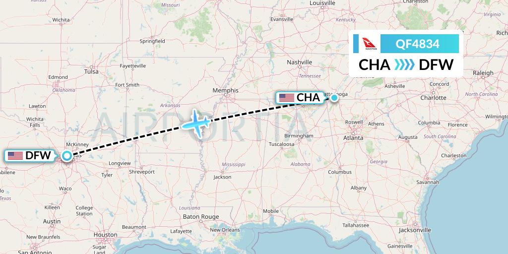 QF4834 Qantas Flight Map: Chattanooga to Dallas