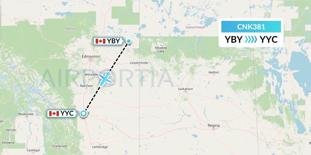 CNK381 Sunwest Aviation Flight Map: Bonnyville to Calgary
