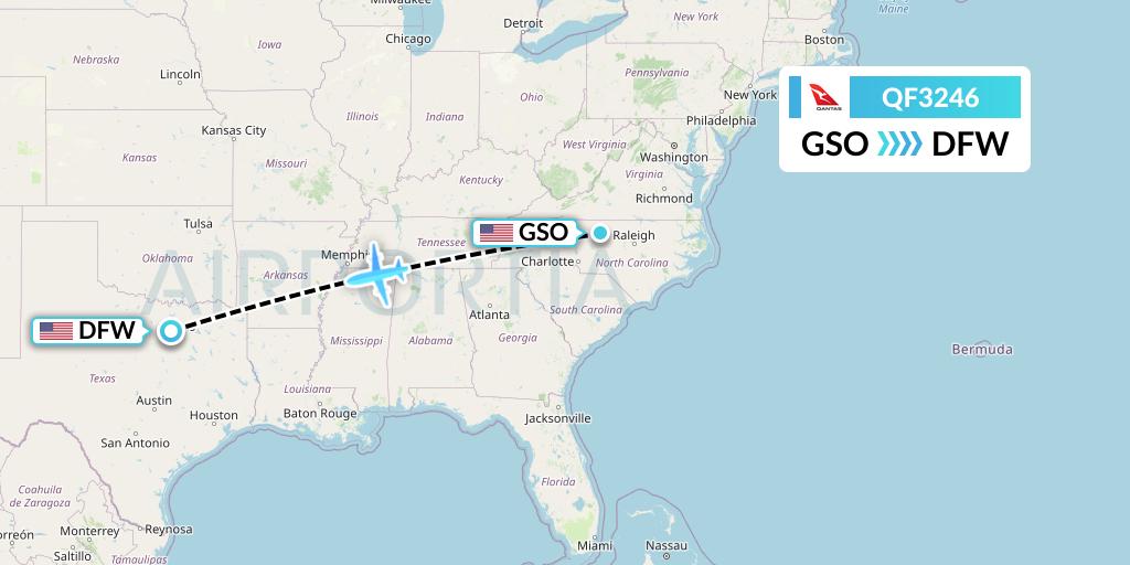 QF3246 Qantas Flight Map: Greensboro to Dallas