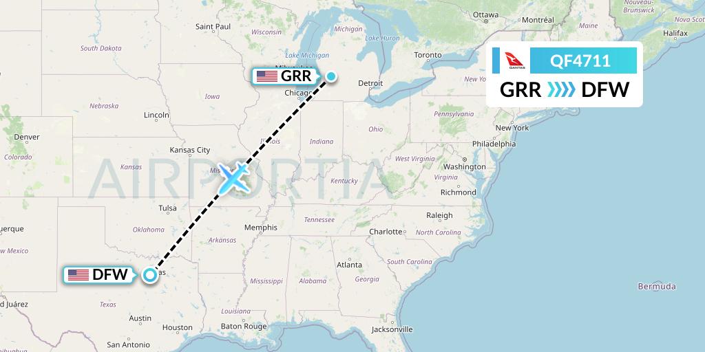 QF4711 Qantas Flight Map: Grand Rapids to Dallas