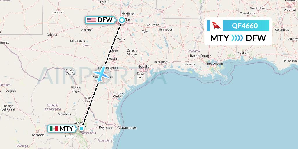 QF4660 Qantas Flight Map: Monterrey to Dallas