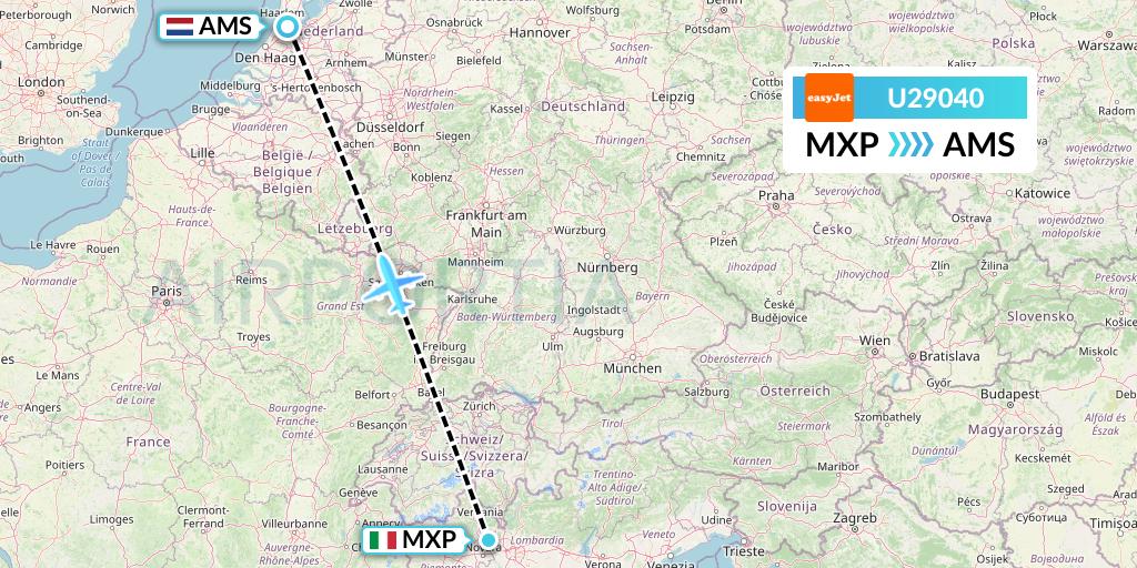 U29040 EasyJet Flight Map: Milan to Amsterdam