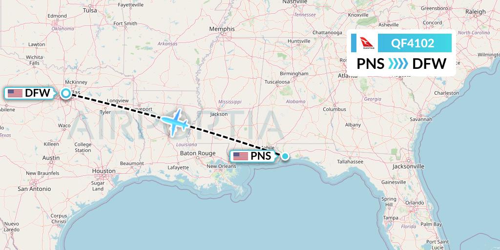 QF4102 Qantas Flight Map: Pensacola to Dallas
