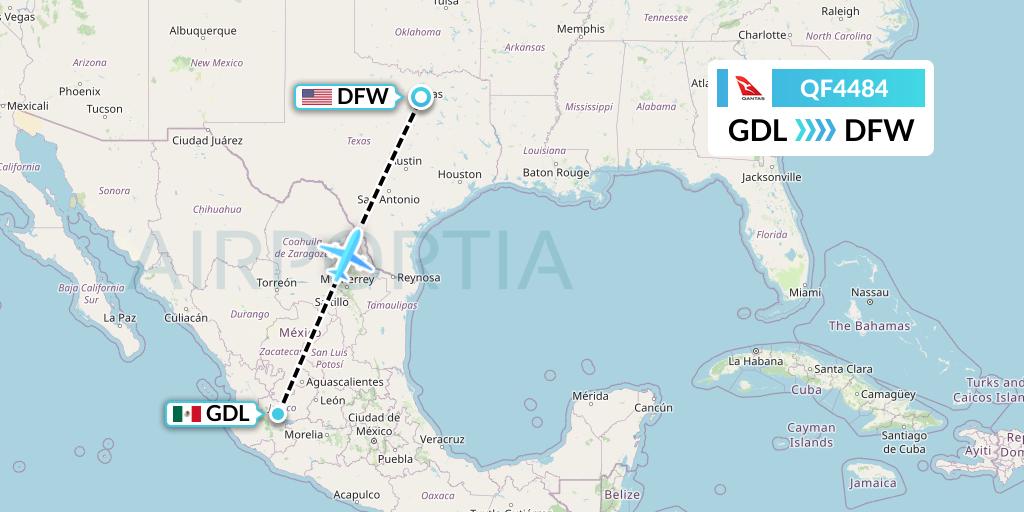 QF4484 Qantas Flight Map: Guadalajara to Dallas
