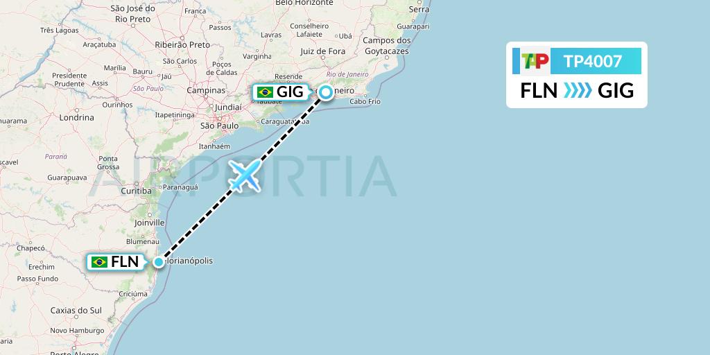 TP4007 TAP Portugal Flight Map: Florianopolis to Rio de Janeiro