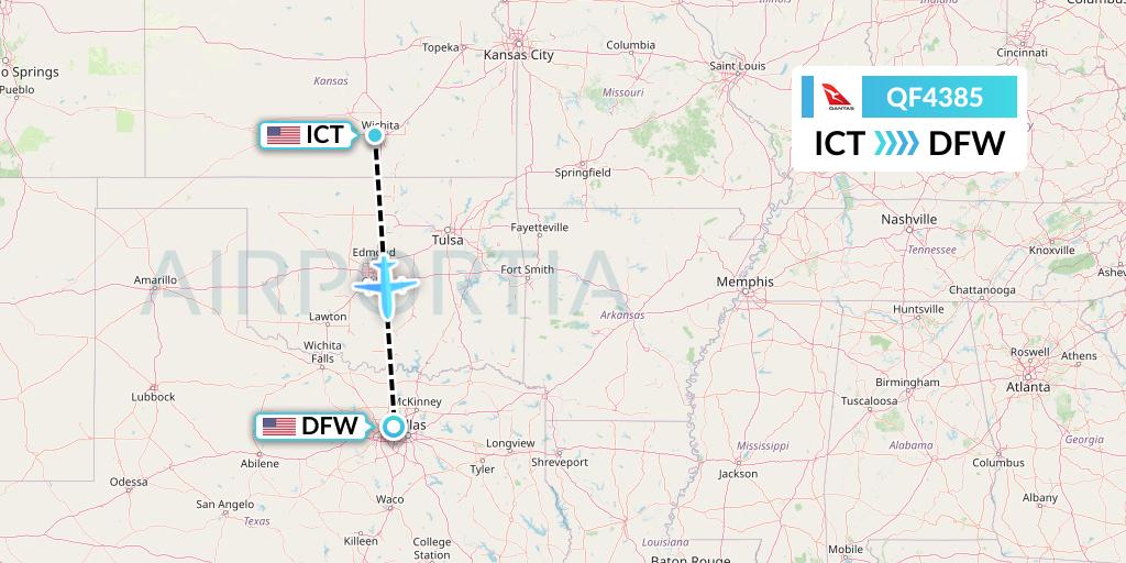 QF4385 Qantas Flight Map: Wichita to Dallas