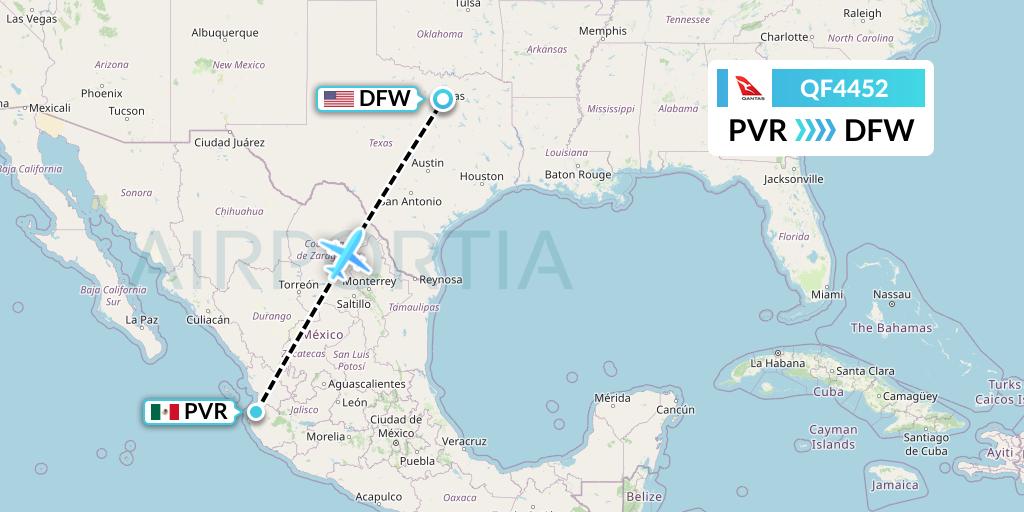 QF4452 Qantas Flight Map: Puerto Vallarta to Dallas