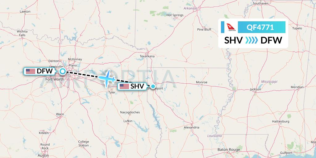 QF4771 Qantas Flight Map: Shreveport to Dallas