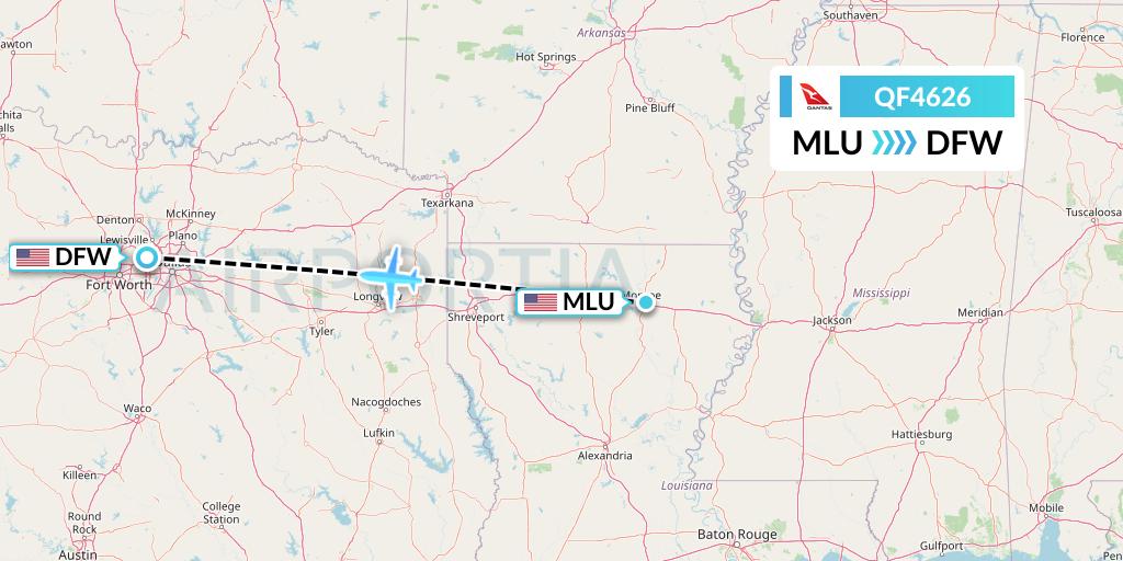 QF4626 Qantas Flight Map: Monroe to Dallas