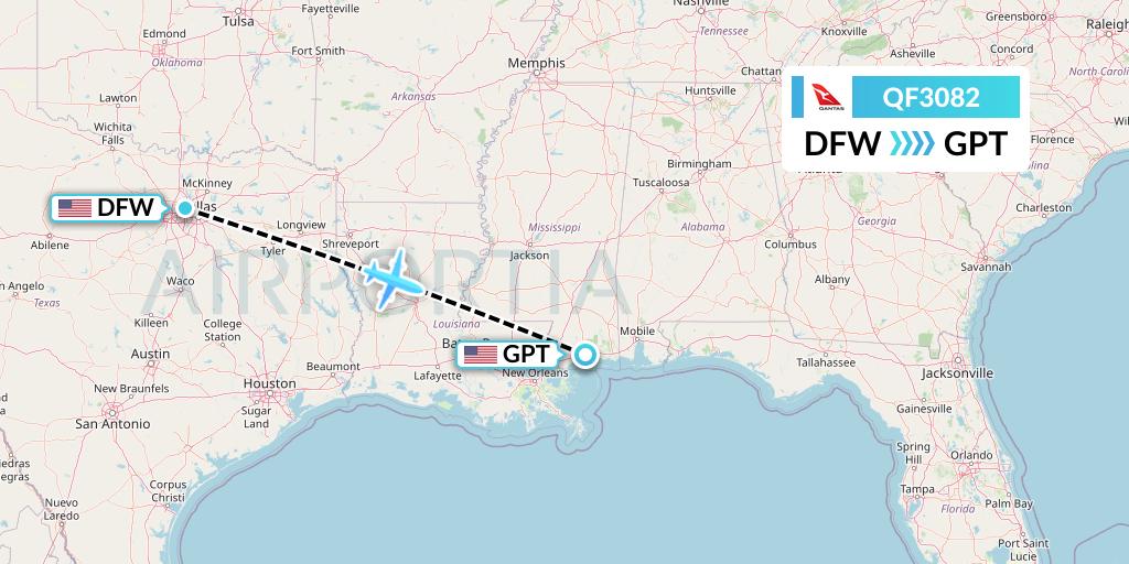 QF3082 Qantas Flight Map: Dallas to Gulfport