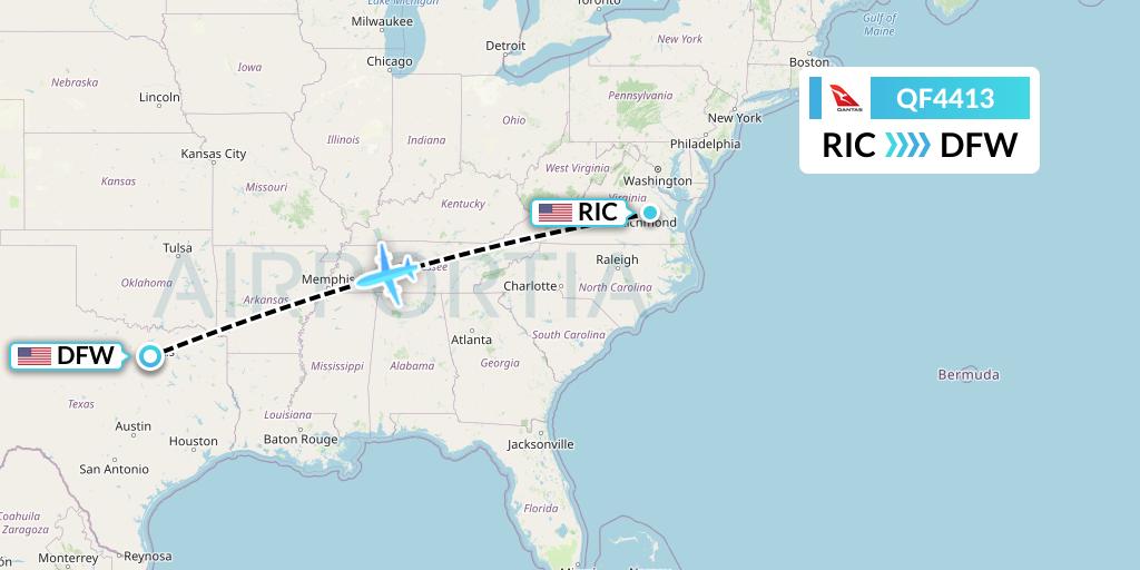 QF4413 Qantas Flight Map: Richmond to Dallas