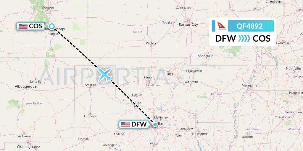 QF4892 Qantas Flight Map: Dallas to Colorado Springs