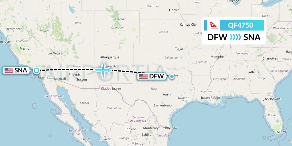QF4750 Qantas Flight Map: Dallas to Orange County