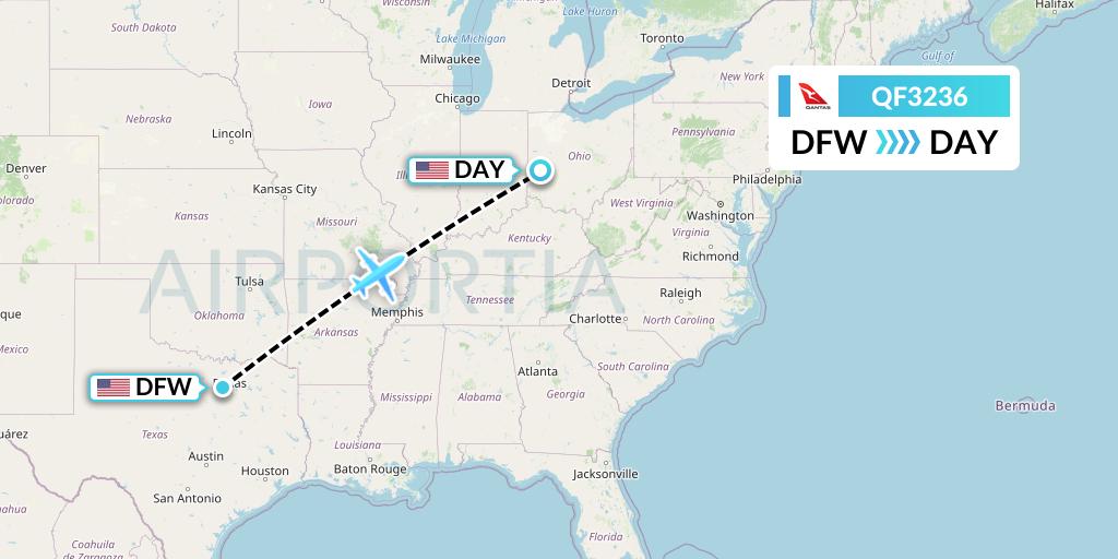 QF3236 Qantas Flight Map: Dallas to Dayton