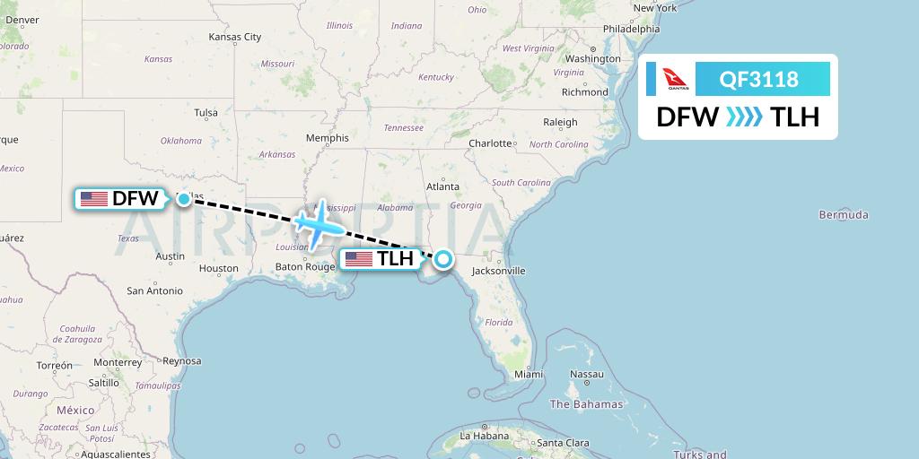 QF3118 Qantas Flight Map: Dallas to Tallahassee