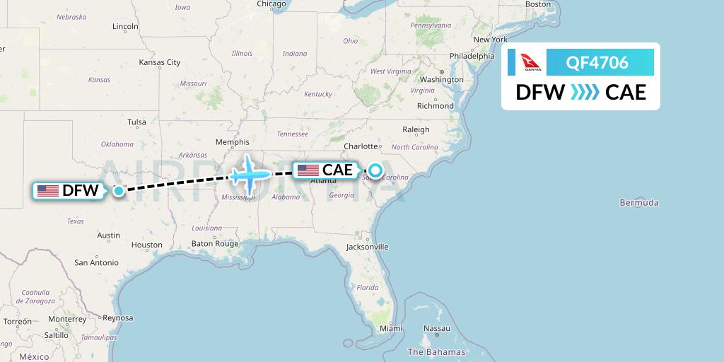 QF4706 Qantas Flight Map: Dallas to Columbia
