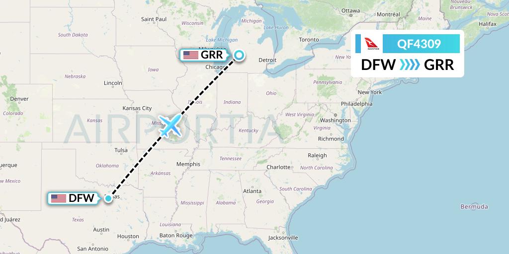 QF4309 Qantas Flight Map: Dallas to Grand Rapids