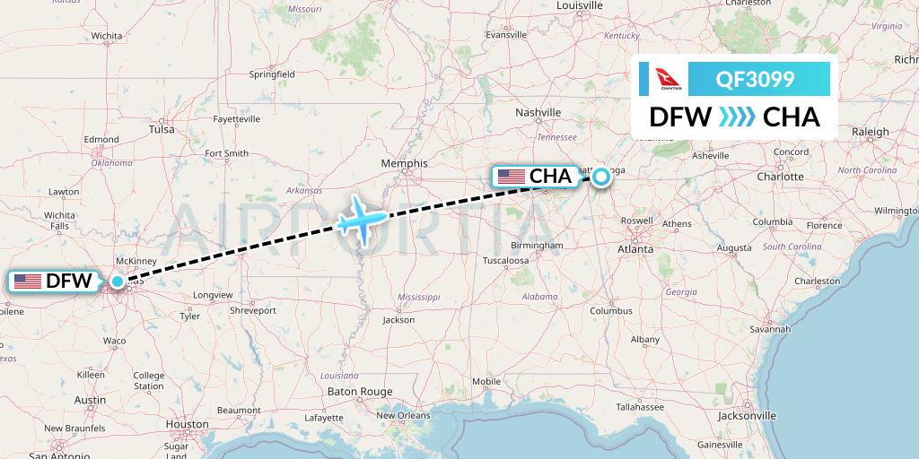 QF3099 Qantas Flight Map: Dallas to Chattanooga