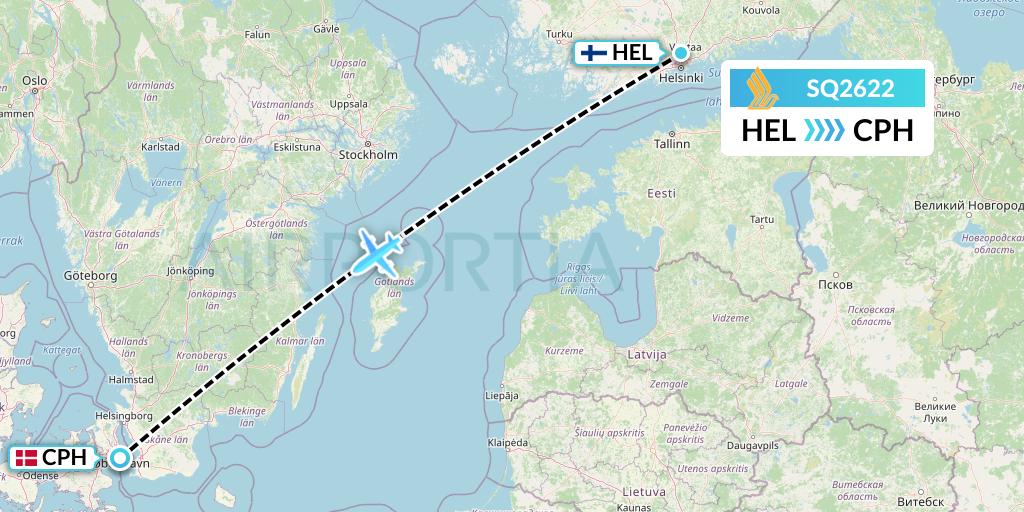 SQ2622 Singapore Airlines Flight Map: Helsinki to Copenhagen