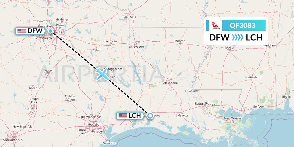 QF3083 Qantas Flight Map: Dallas to Lake Charles