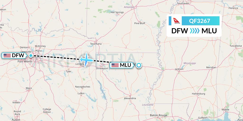 QF3267 Qantas Flight Map: Dallas to Monroe