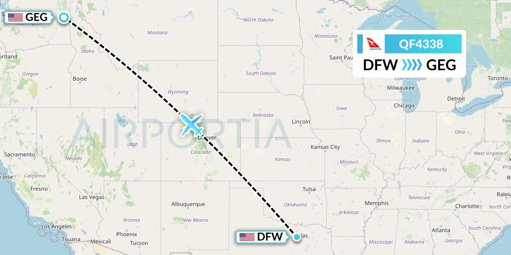 QF4338 Qantas Flight Map: Dallas to Spokane