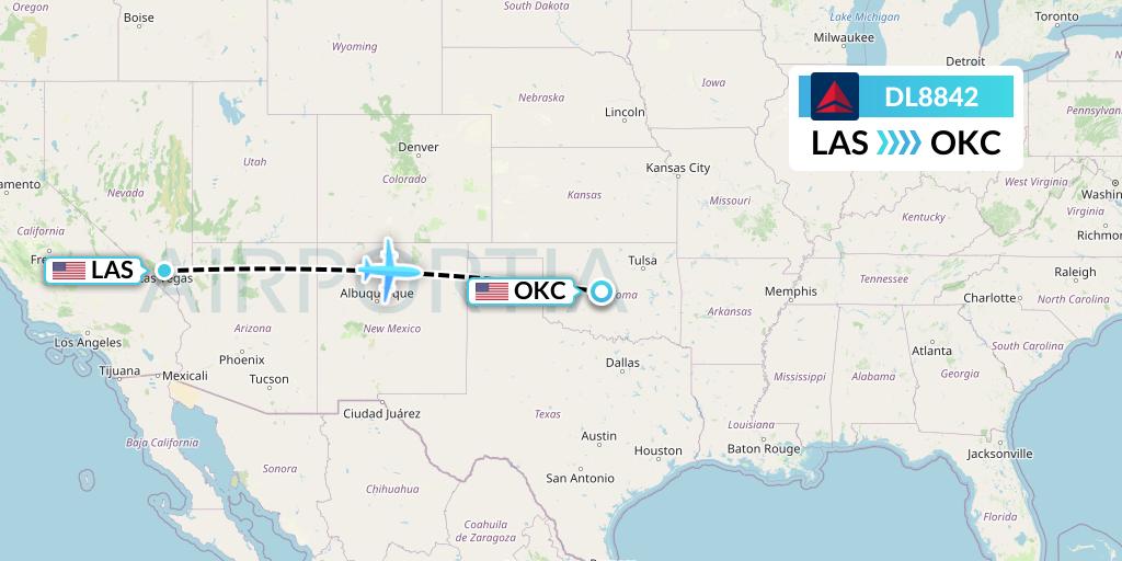 DL8842 Delta Air Lines Flight Map: Las Vegas to Oklahoma City