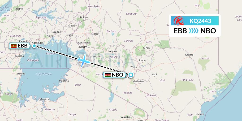 KQ2443 Kenya Airways Flight Map: Entebbe to Nairobi