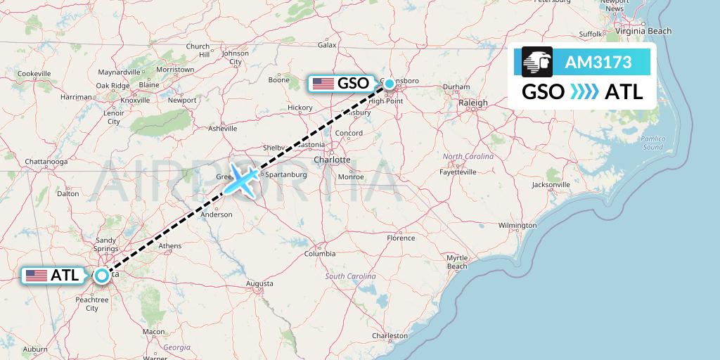 AM3173 Aeromexico Flight Map: Greensboro to Atlanta
