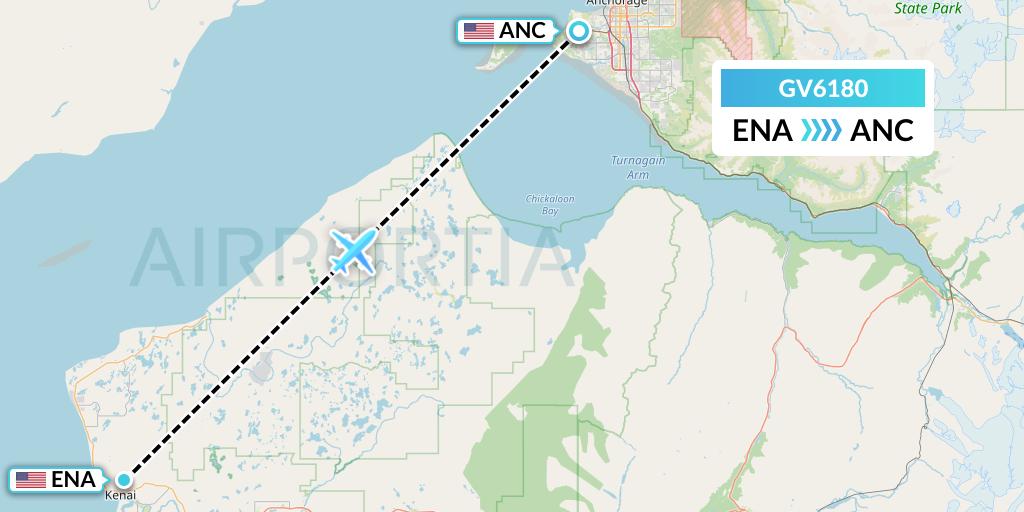 GV6180 Grant Aviation Flight Map: Kenai to Anchorage