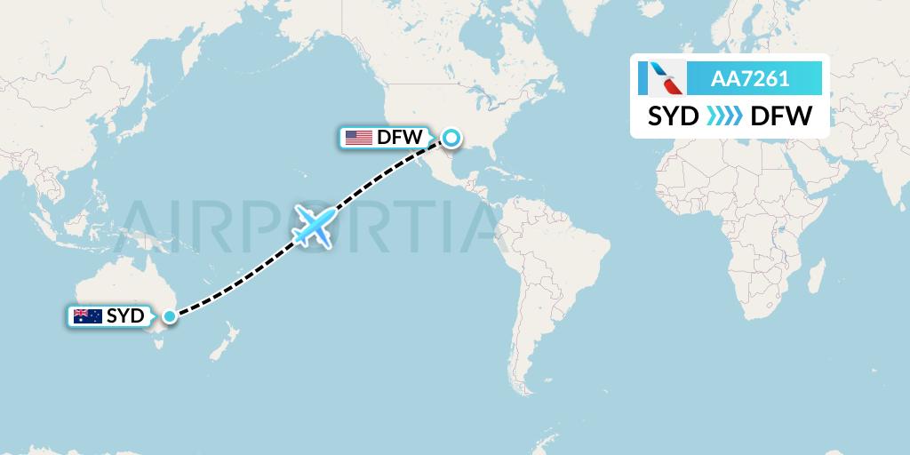 AA7261 American Airlines Flight Map: Sydney to Dallas