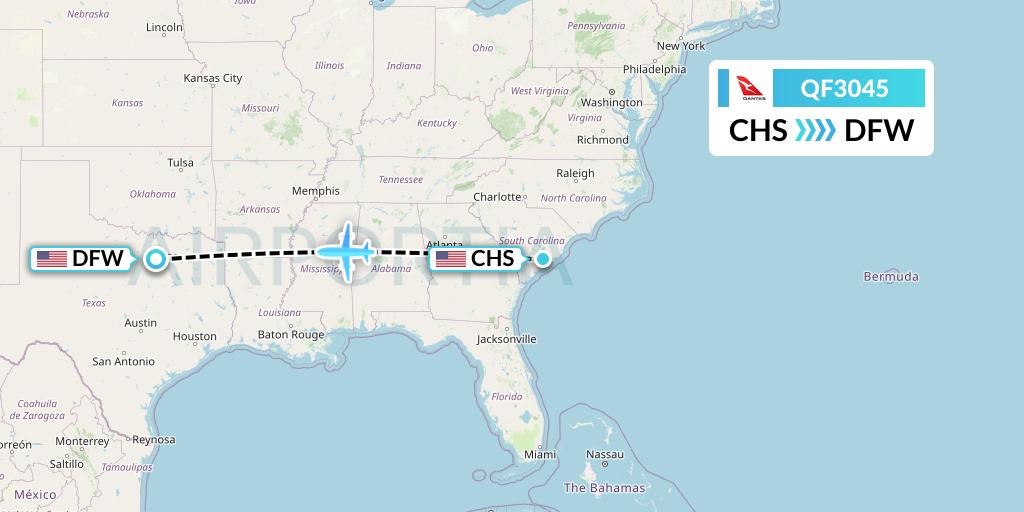 QF3045 Qantas Flight Map: Charleston to Dallas