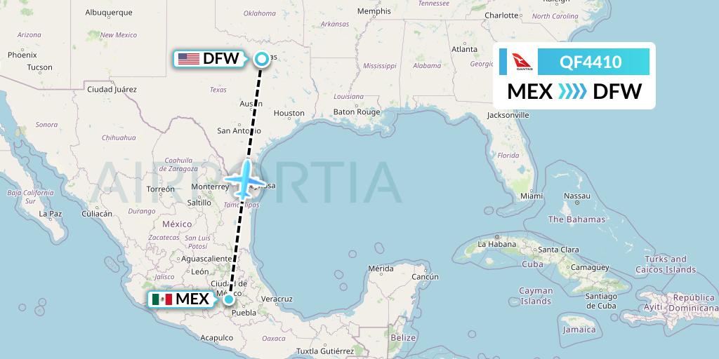 QF4410 Qantas Flight Map: Mexico City to Dallas
