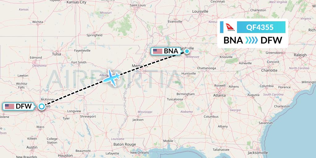 QF4355 Qantas Flight Map: Nashville to Dallas