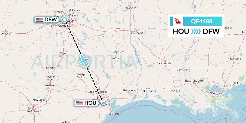 QF4488 Qantas Flight Map: Houston to Dallas