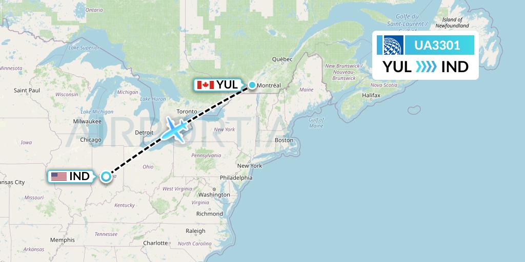 UA3301 United Airlines Flight Map: Montreal to Indianapolis
