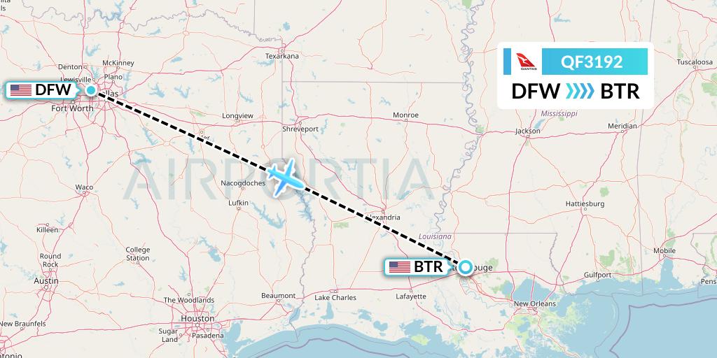 QF3192 Qantas Flight Map: Dallas to Baton Rouge