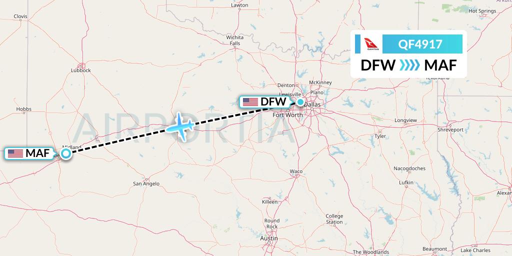 QF4917 Qantas Flight Map: Dallas to Midland