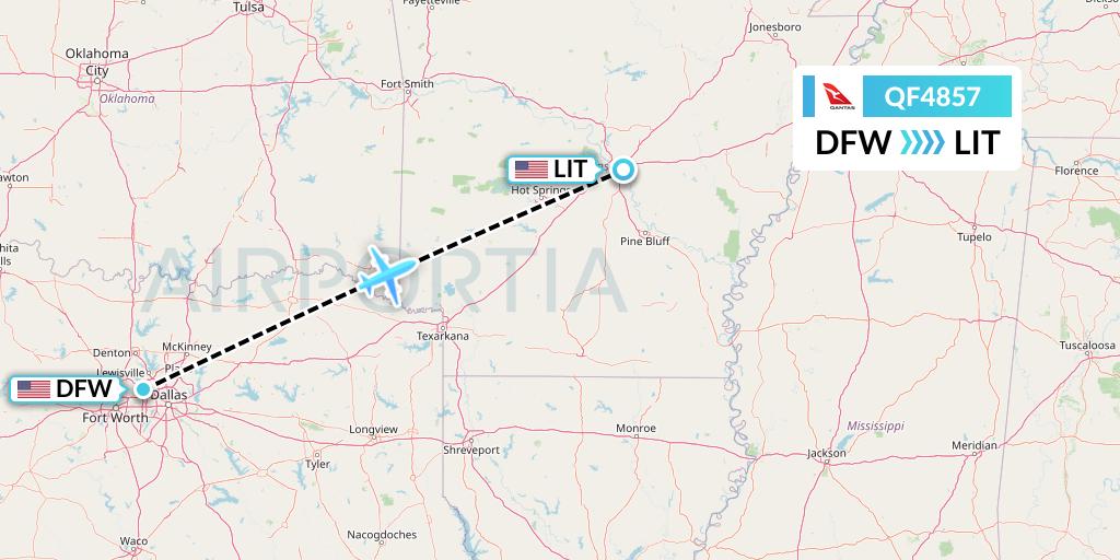 QF4857 Qantas Flight Map: Dallas to Little Rock