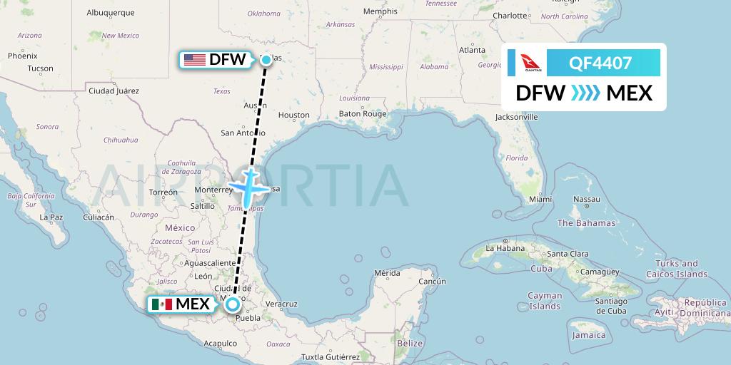 QF4407 Qantas Flight Map: Dallas to Mexico City