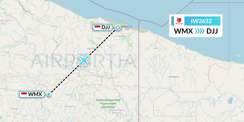 IW2632 Wings Air Flight Map: Wamena to Jayapura