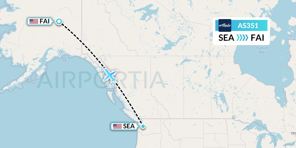 AS351 Alaska Airlines Flight Map: Seattle to Fairbanks