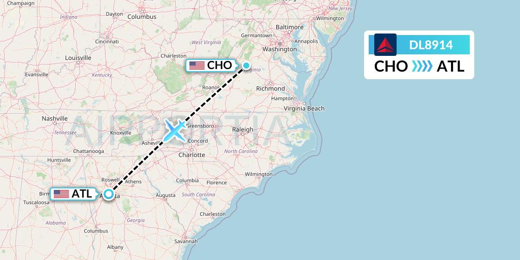 DL8914 Delta Air Lines Flight Map: Charlottesville to Atlanta