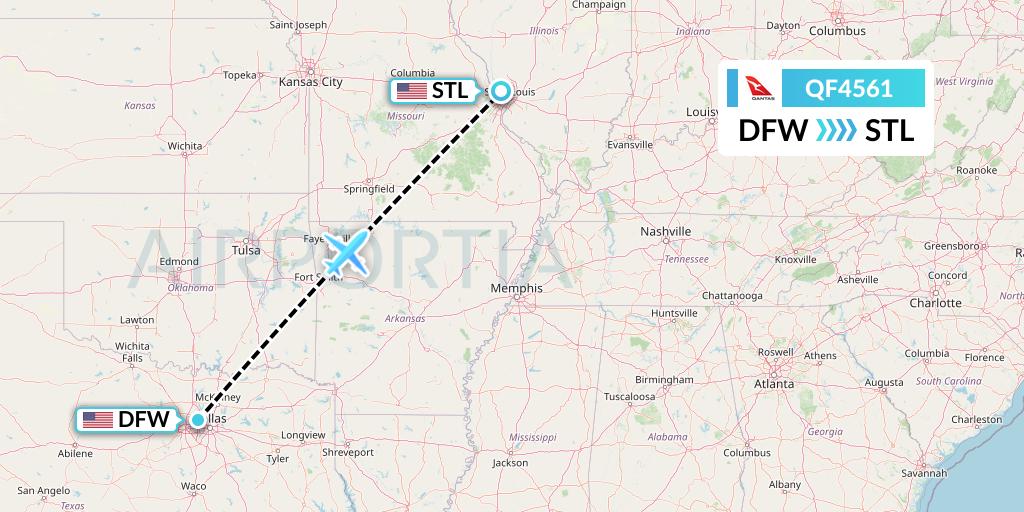 QF4561 Qantas Flight Map: Dallas to St. Louis